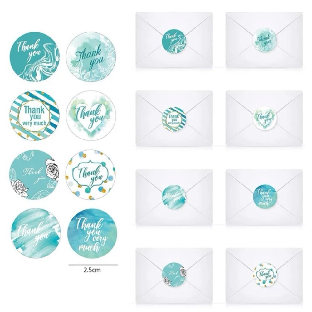 100 Ct. Blue One Inch Round Thank You Stickers - Picture 2 of 4